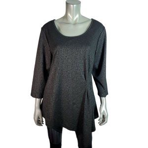 Lane Bryant Top Plus Sz 14/16 Metallic Pleated Side Asymmetric Hem Stretch Black
